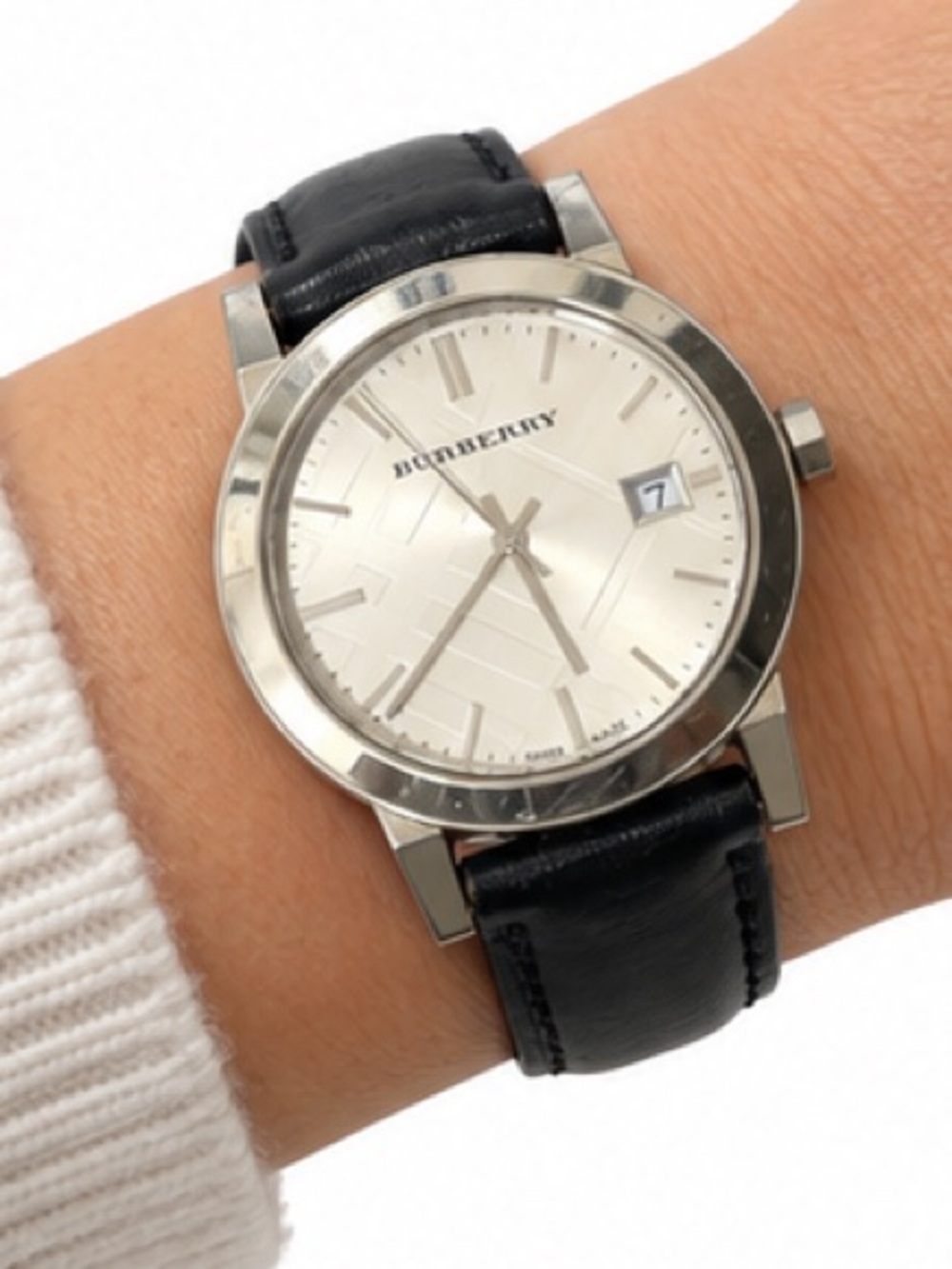 Authentic Burberry BU9105 The City Women’s Watch Black Leather Swiss 34mm